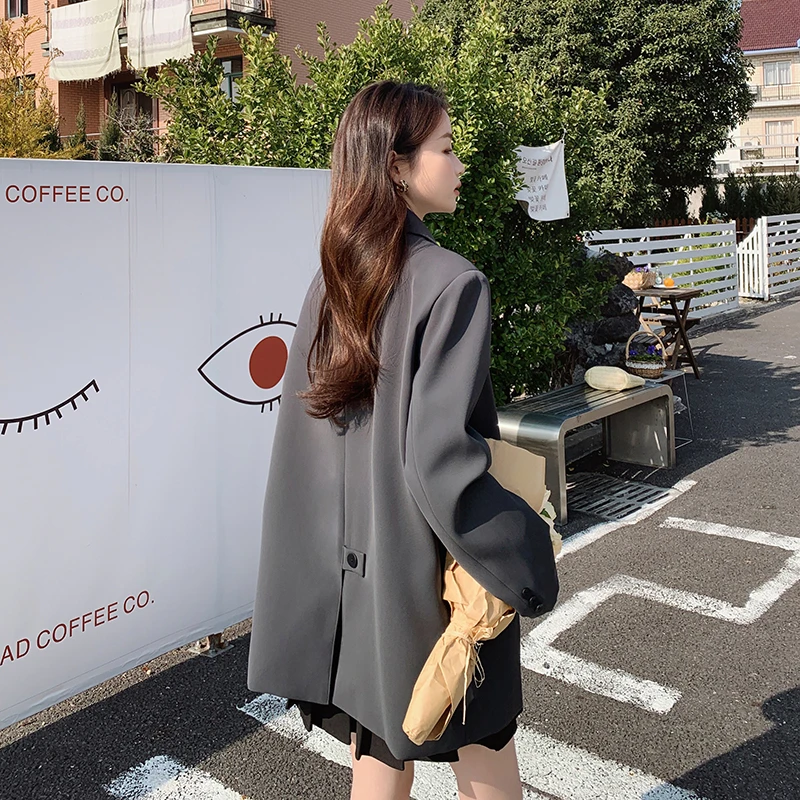 韩版后开叉设计感灰色西装外套女春秋新款高级感气质休闲西服上衣