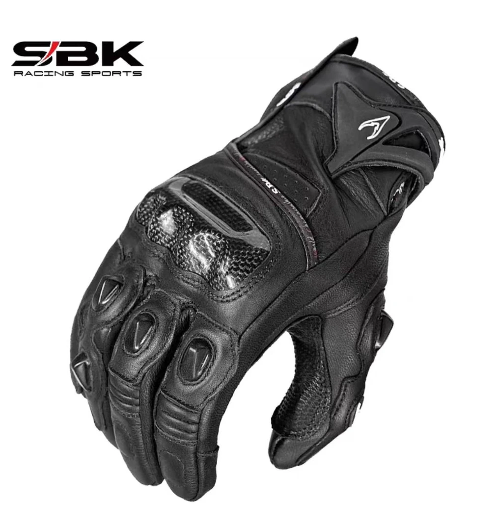 SBK摩托车骑行手套牛皮透气防摔碳纤维