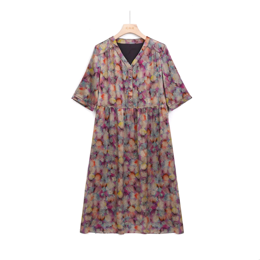 （镜花水月）92桑蚕丝2024新款V领百搭显瘦印花连衣裙FB24032103