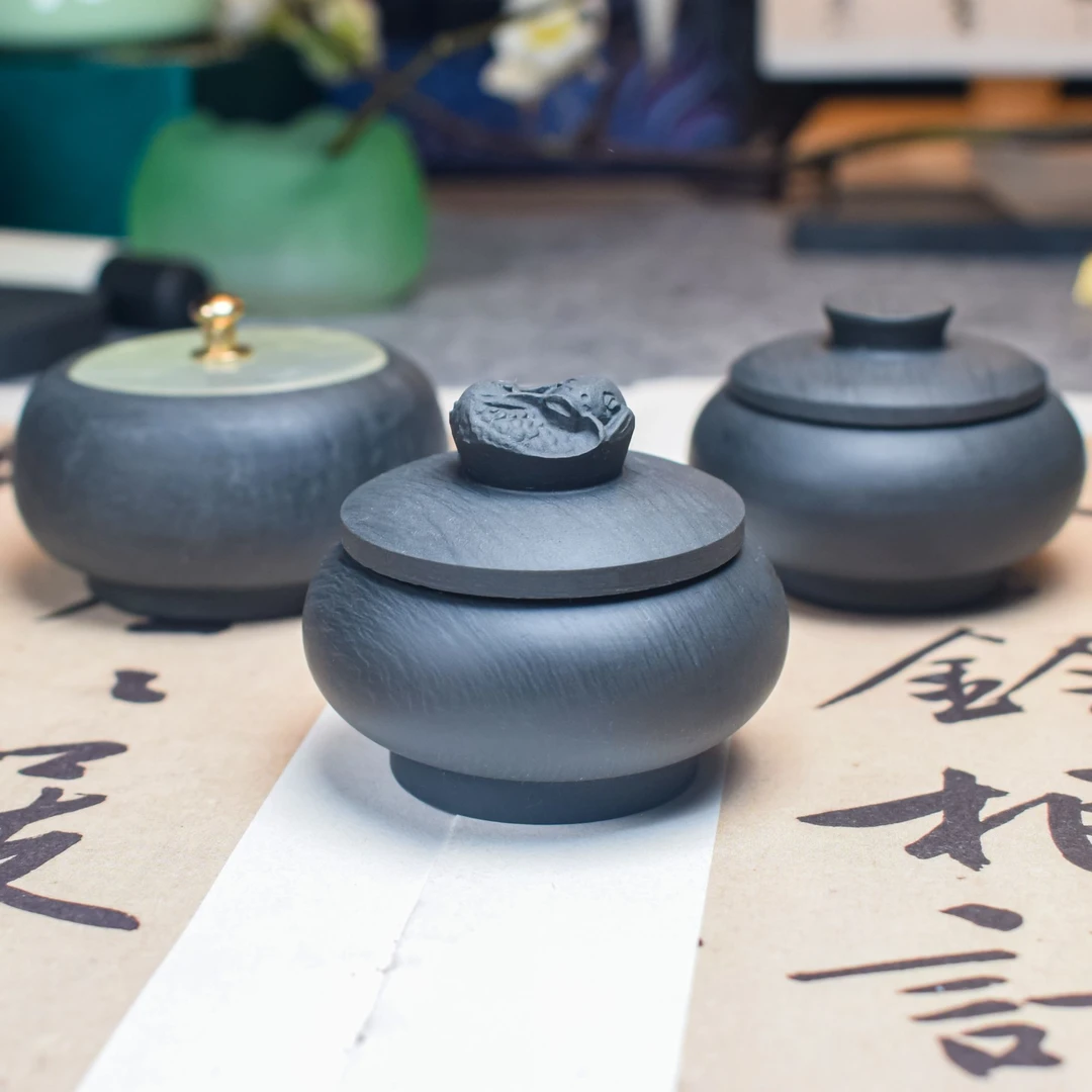 小楷玉石砚台罗纹原石不干墨文房四宝练字书法专用墨池小墨罐墨碟