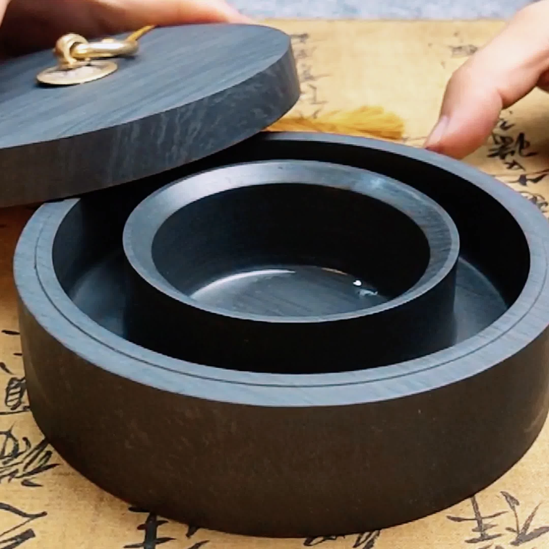 加高加深带盖火锅砚4568寸双圈保湿书法练字不干墨砚台玉山罗纹砚