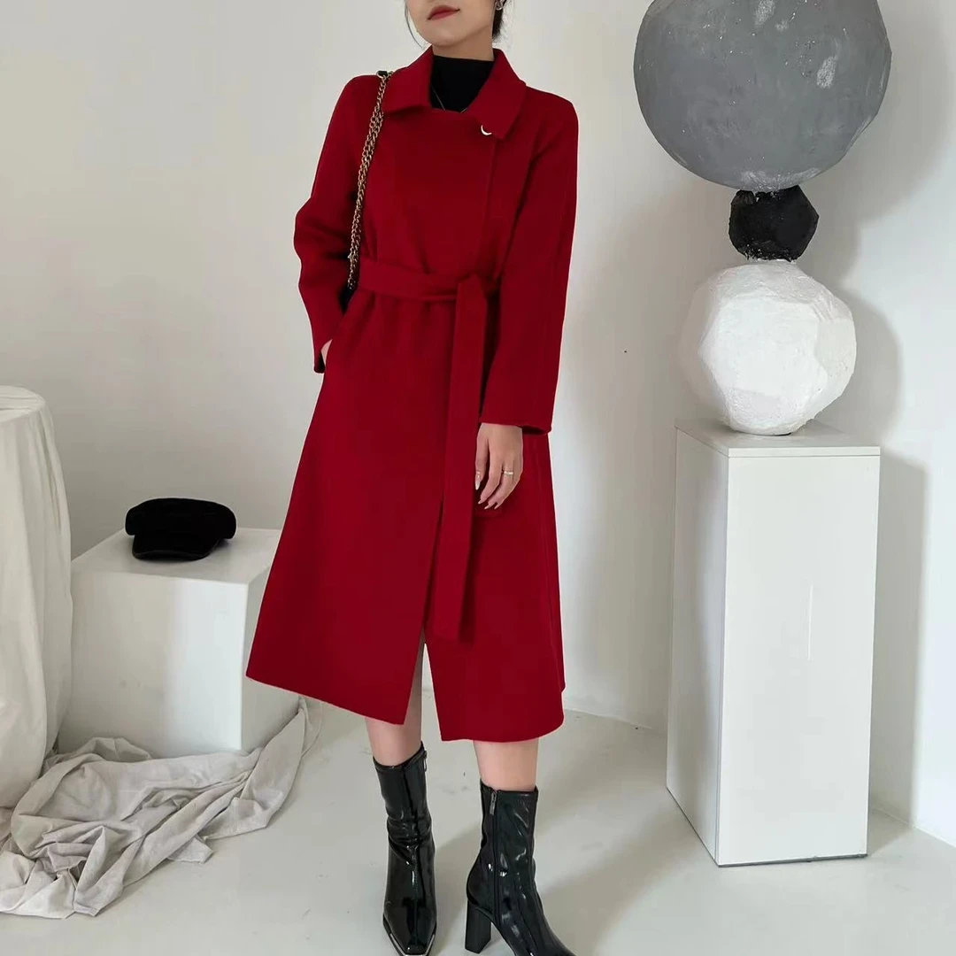 【春晚杨紫同款】M家经典修身显瘦百分羊毛正肩一粒扣双面呢大衣