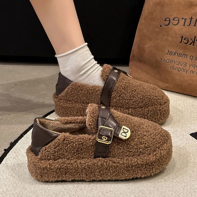 小众毛毛拖鞋女外穿2024年新款秋冬网红百搭羊羔毛厚底包头棉鞋女