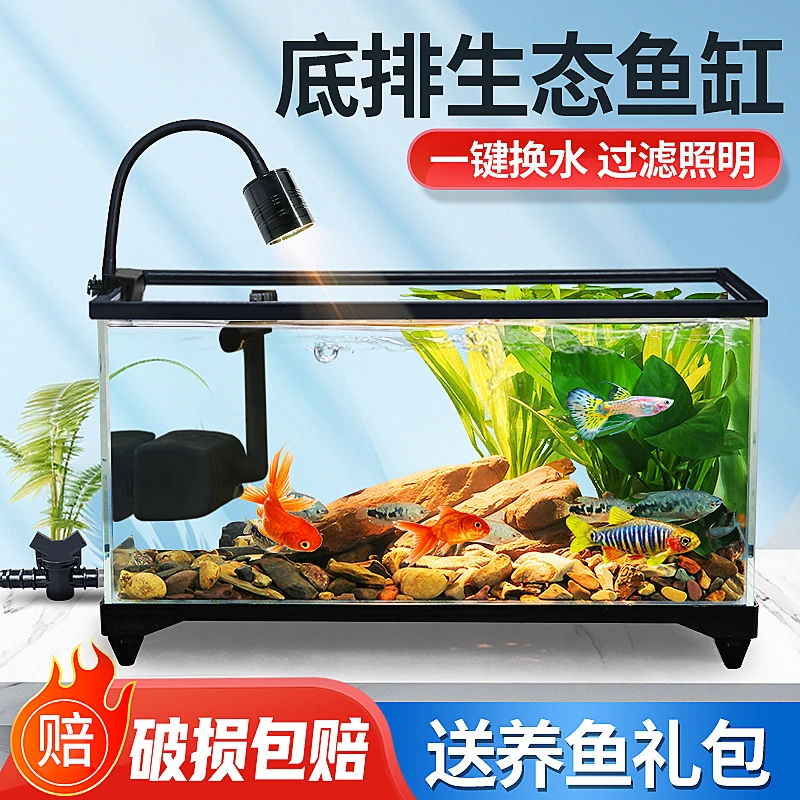 超白鱼缸南美溪流造景底部排水鱼龟共养玻璃缸体生态鱼缸养鱼高清