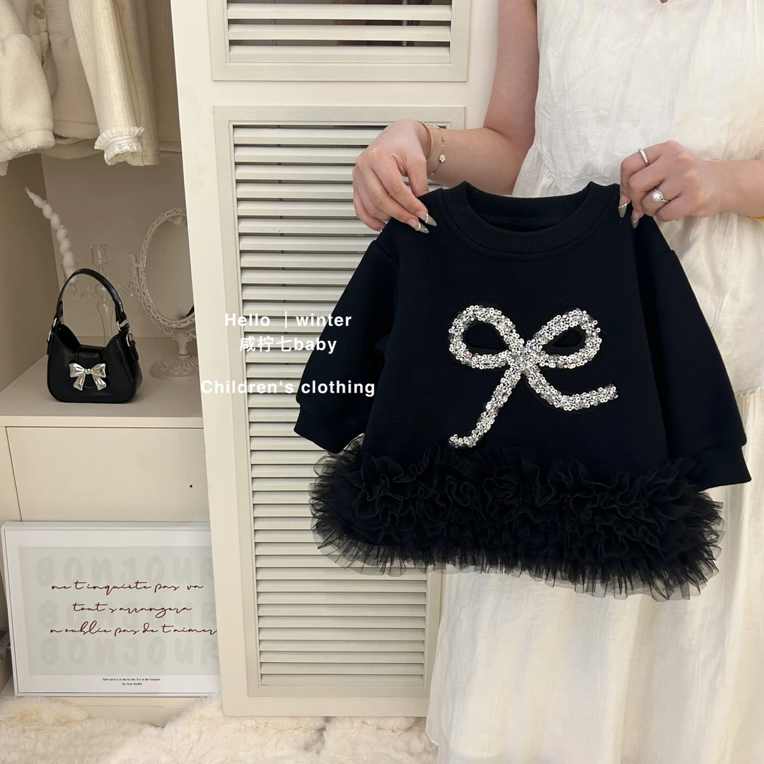 咸柠七原创儿童卫衣24秋季新款女童拼接纱裙加绒连衣裙宝宝韩版