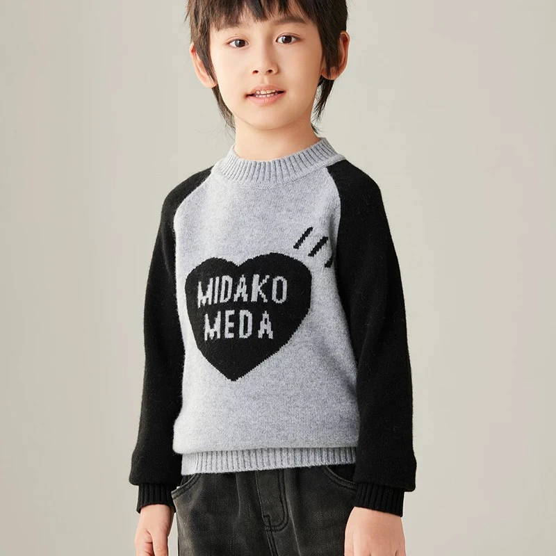 儿童羊毛衫圆领男女宝爱心字母毛衣中大童加厚套头针织衫