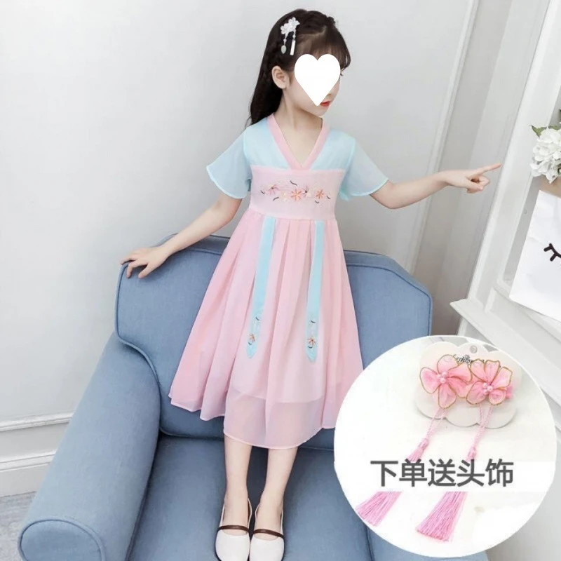 女童汉服夏装中国风仙女裙子小女孩古装连衣裙公主裙10-12岁11