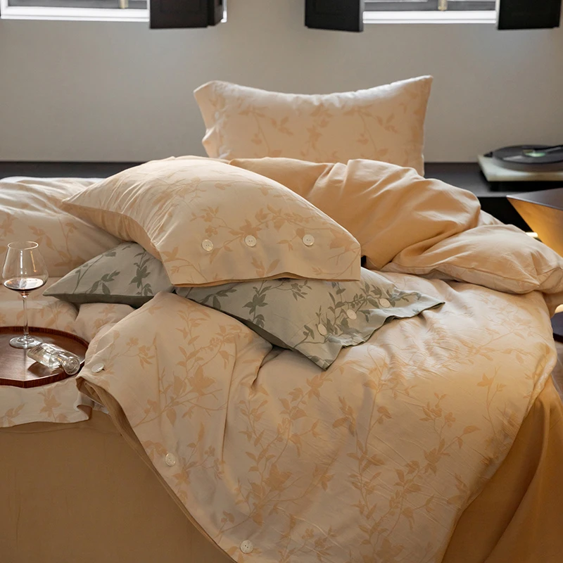 秋冬新款全棉提花双层纱纯棉四件套母婴A类裸睡被套床单枕套柔软