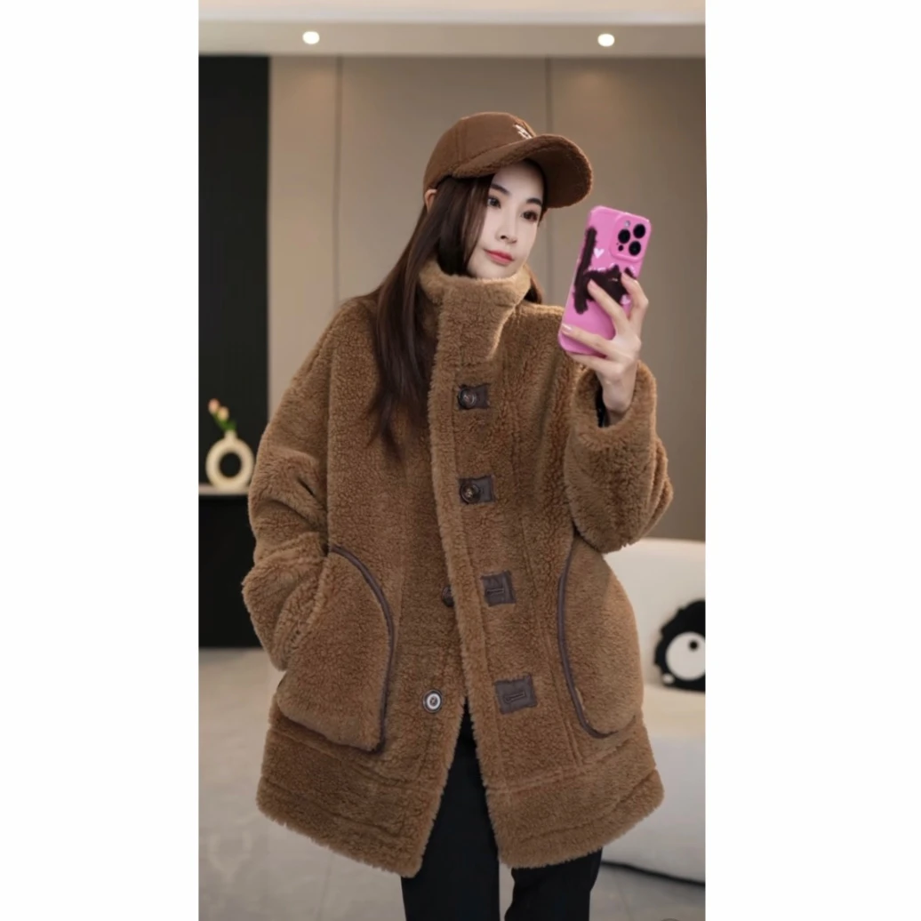 【所姿】HLN 新款冬季双面穿机车休闲宽松女士羊毛外套SZ-23539