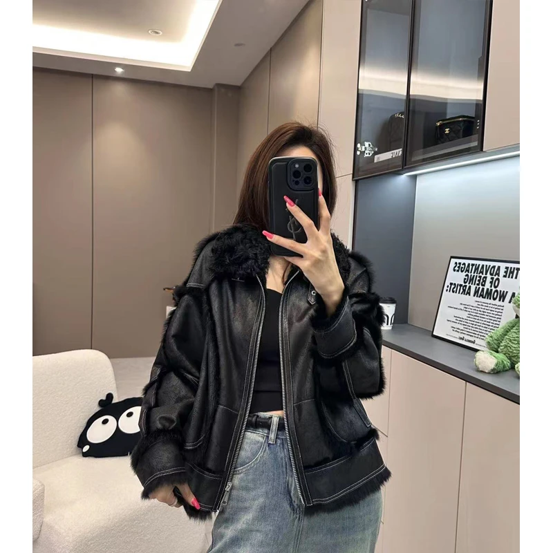 【所姿】-23新款短款气质兔毛一体休闲外套SZ-2369