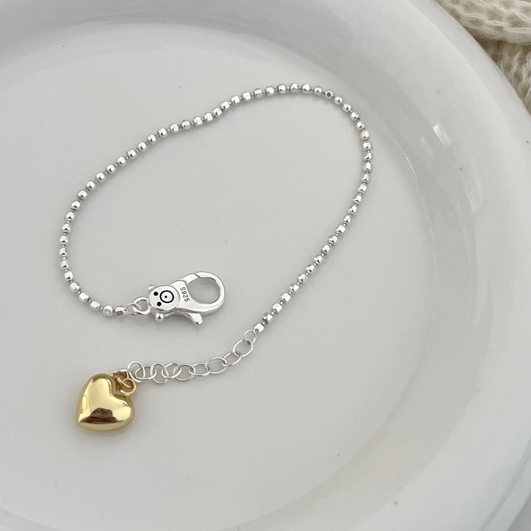 925银手链 韩ins时尚百搭气质简约雅丹 小熊爱心手链轻奢复古小众