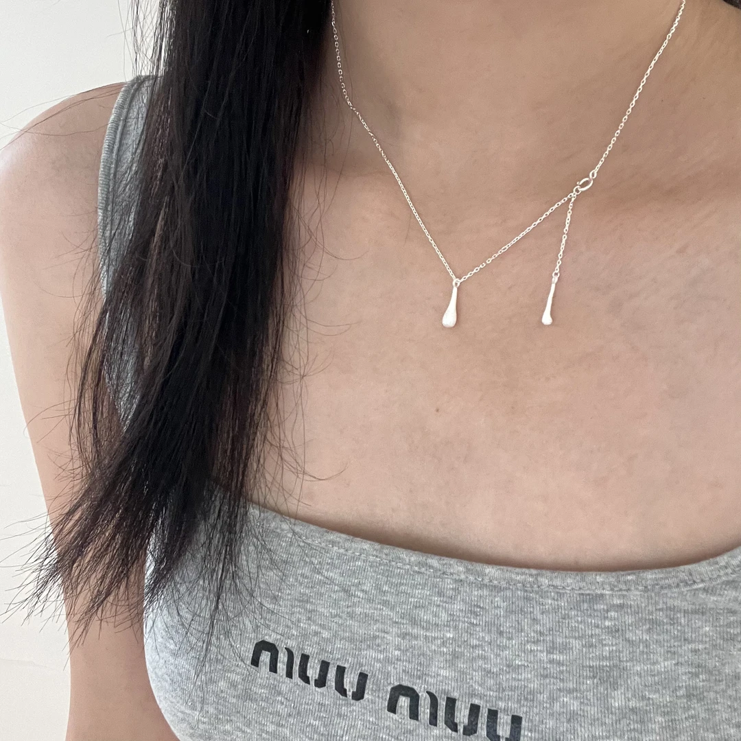 坠链均925银 韩国ins风时尚百搭气质简约 双拉丝水滴项链轻奢小众