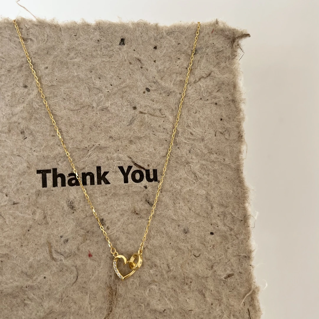 坠链均足银合成锆石 小众ins时尚百搭气质简约  爱心环环相扣项链