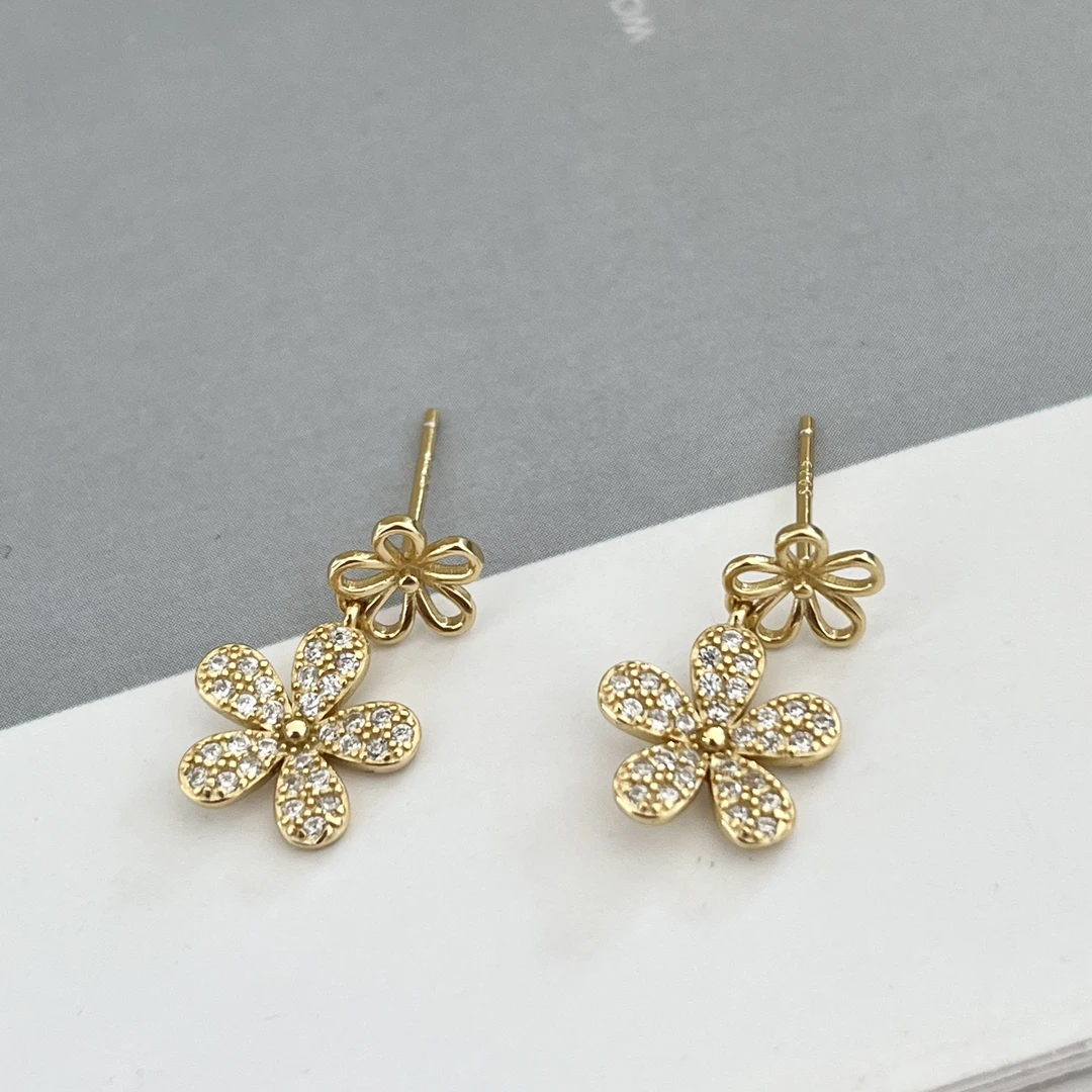 925银合成锆石耳饰 韩ins风时尚百搭气质简约 双花耳钉轻奢小众