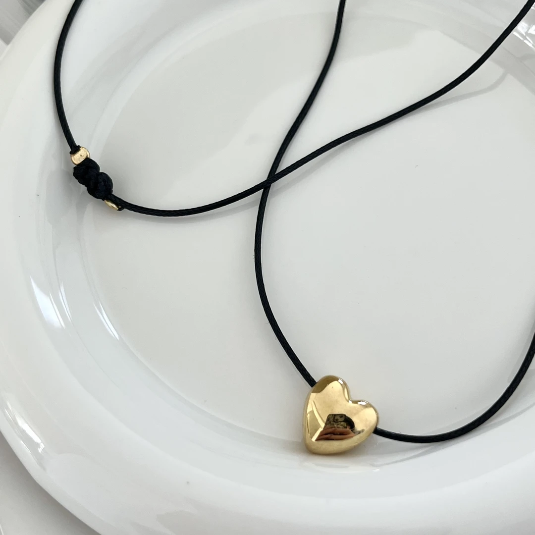 坠链均925银 韩ins风时尚百搭气质简约 75cm小号爱心黑绳项链