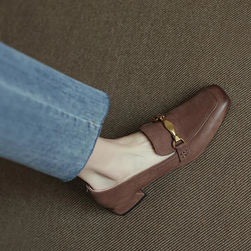 手工真皮~店主自留~春秋法式复古乐福鞋英伦风中跟粗跟通勤单鞋女