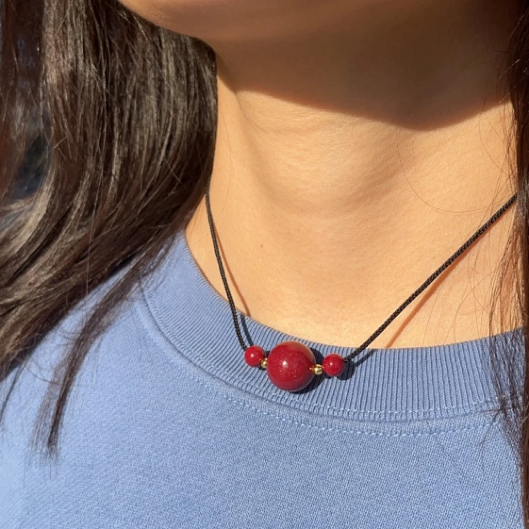 含辰砂工艺品[朱砂]时尚百搭路路通吊坠锁骨链女款  红色项链礼物