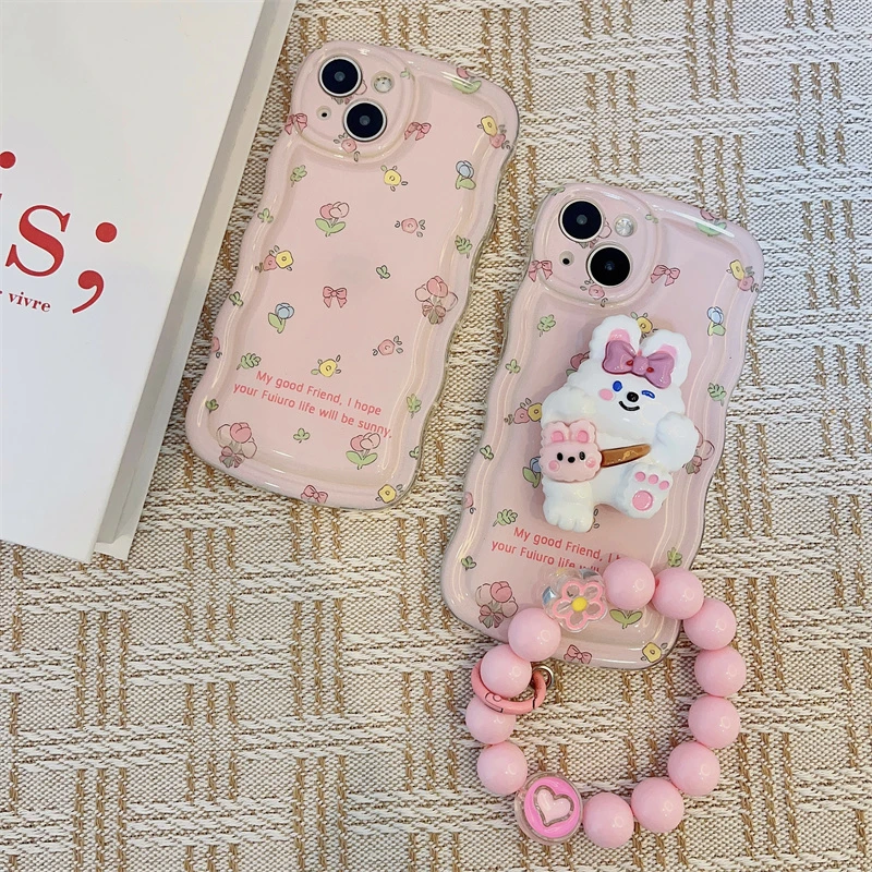 【苹果华为小米oppovivo】新款花花兔椭圆波浪全包防摔手机壳少女