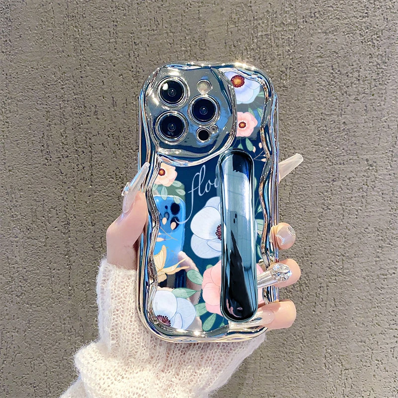 苹果oppo华为小米vivo电镀曲边纹高颜值电镀小花花全包手柄手机壳
