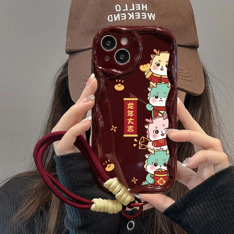 龙年大吉苹果华为oppo小米vivo曲边纹全包防摔高颜值精孔手机壳女