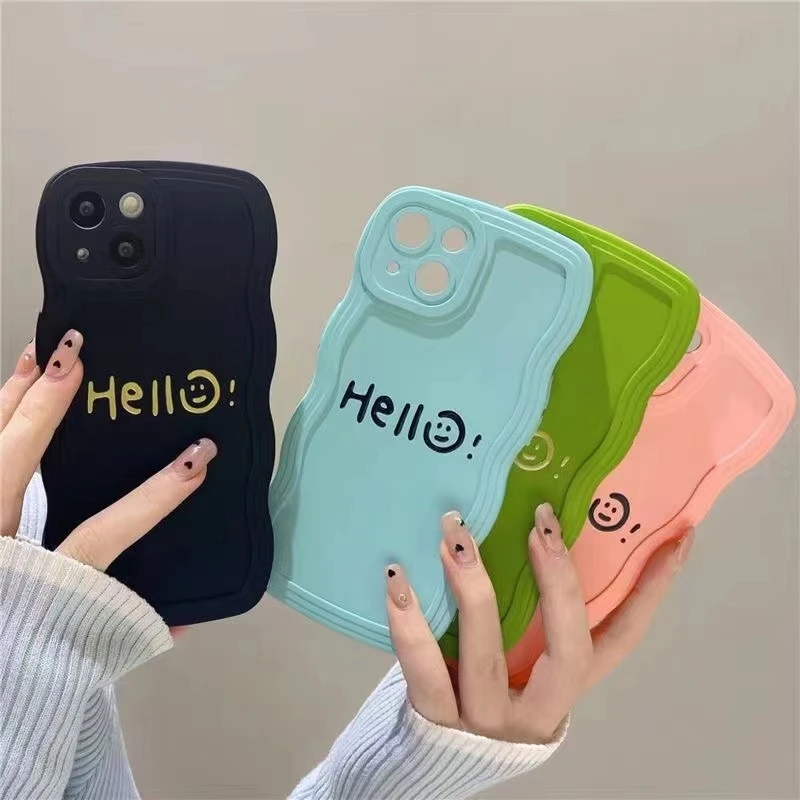 适用【苹果/华为/小米/oppo/vivo】新款字母笑脸波浪边防摔手机壳