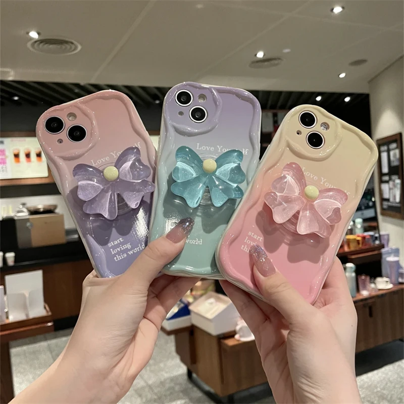 苹果华为oppo小米vivo新款水晶蝴蝶结曲边纹全包防摔高颜值手机壳