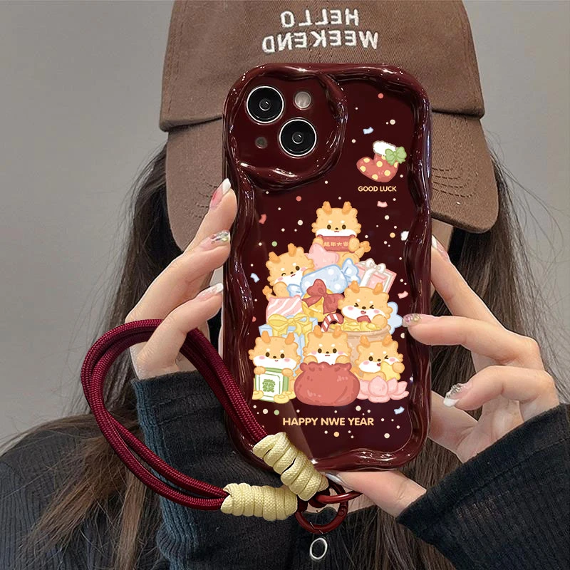 新款好运龙苹果华为oppo小米vivo曲边纹全包防摔高颜值手机壳少女