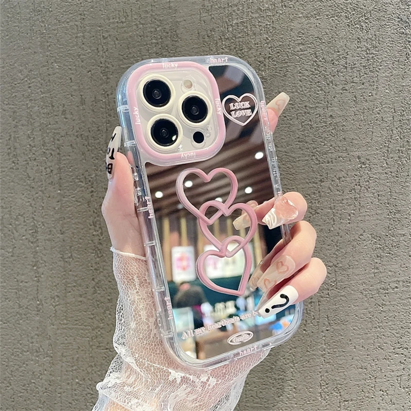 苹果华为小米/oppo/vivo新款三个爱心镜面奶油全包防摔手机壳简约