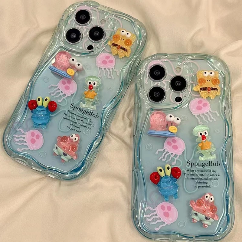 苹果华为小米/oppo/vivo新款海绵宝宝曲边纹全包防摔高颜值手机壳