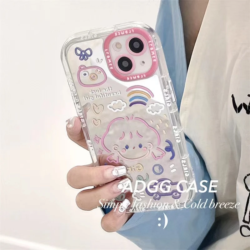 苹果华为小米/oppo/vivo新款高颜值小女孩镜面奶油全包防摔手机壳