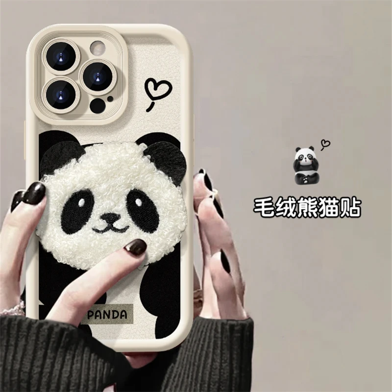 苹果华为oppo小米vivo全包防摔高颜值大熊猫小羊皮毛绒公仔手机壳