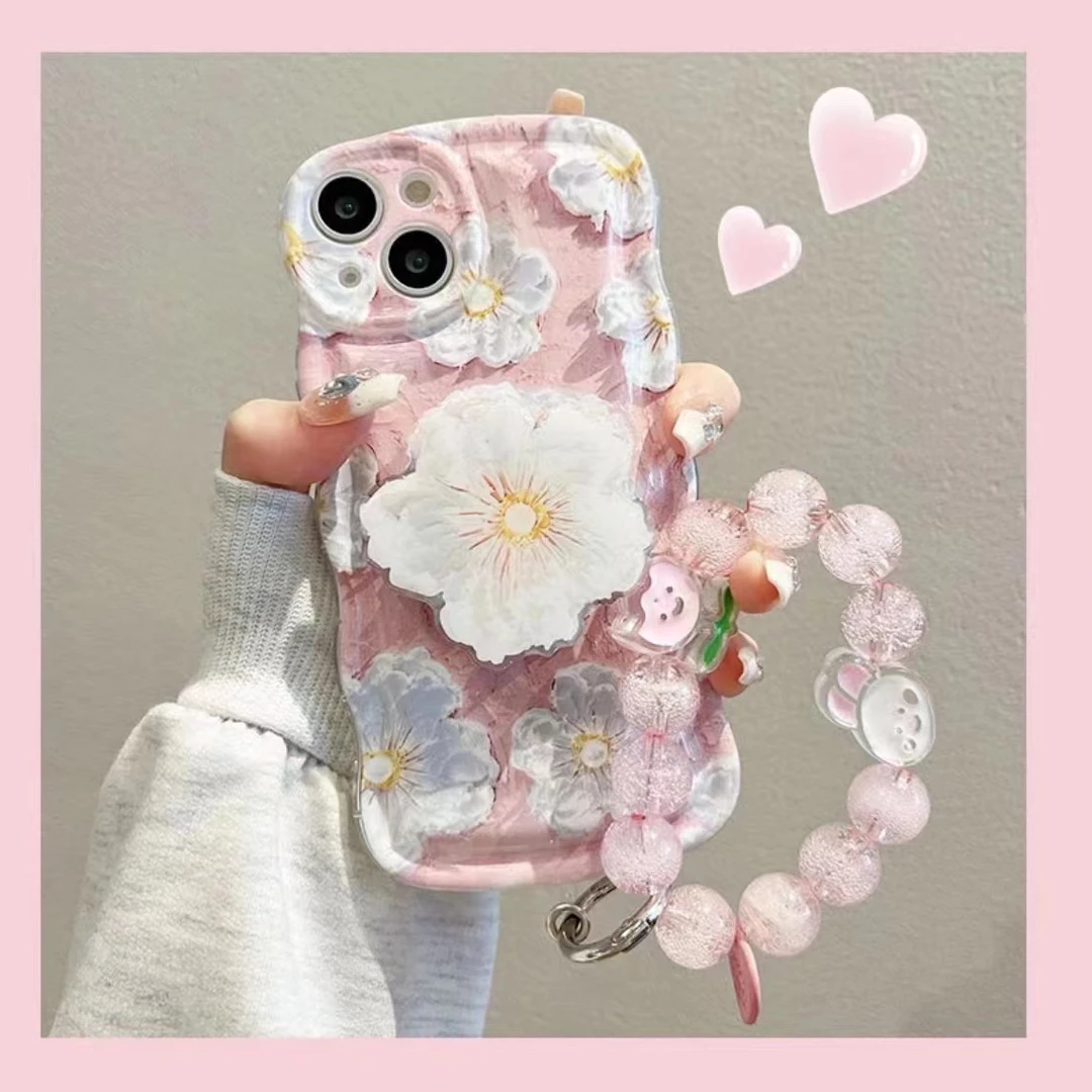 【苹果华为小米oppovivo】新款轻奢粉花全包防摔高颜值波浪手机壳