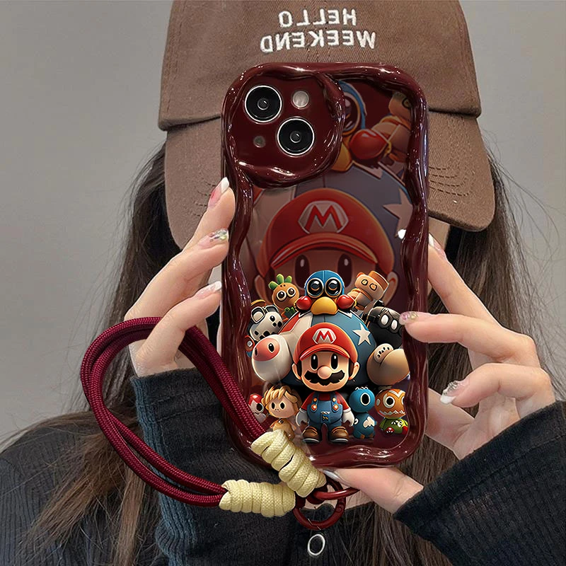 新款马里奥苹果华为oppo小米vivo曲边纹全包防摔高颜值手机壳卡通