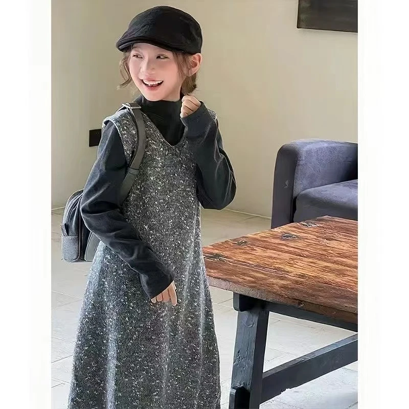 女童毛线裙套装2024年春秋新款时尚洋气中大女孩子慵懒风两件套潮