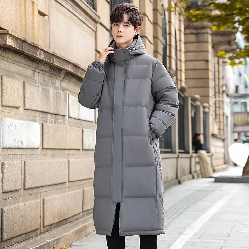 冬季情侣连帽羽绒服长款加厚保暖过膝冬季男女修身防风韩版羽绒服