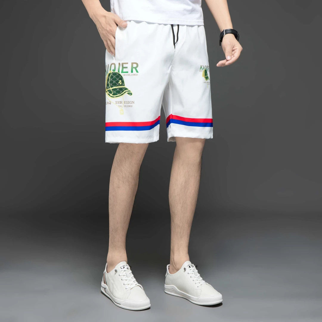 男士夏季休闲短裤青年潮流运动时尚薄款沙滩裤修身印花透气休闲裤