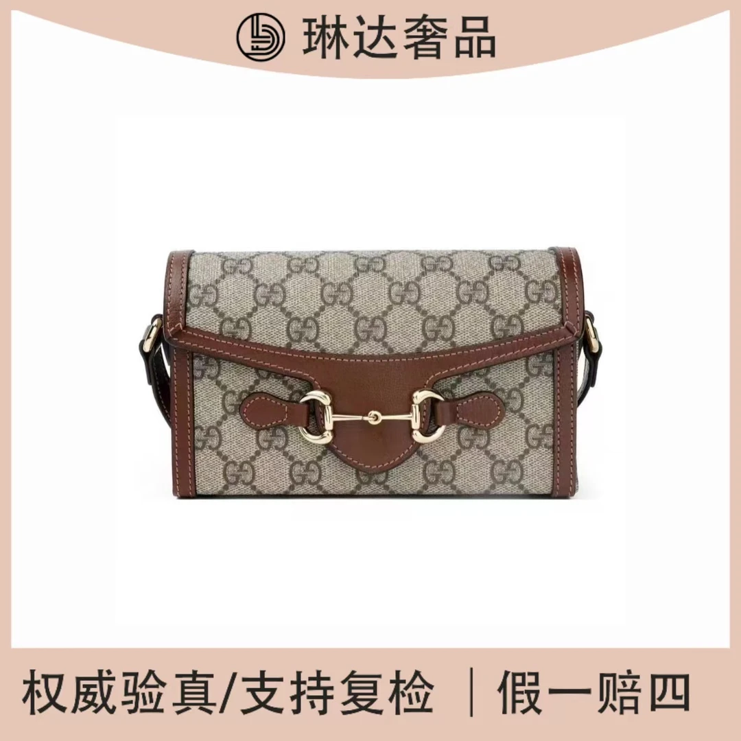 99新 GUCCI/古驰 时尚经典1955系列马衔扣相机包焦糖单肩斜挎包