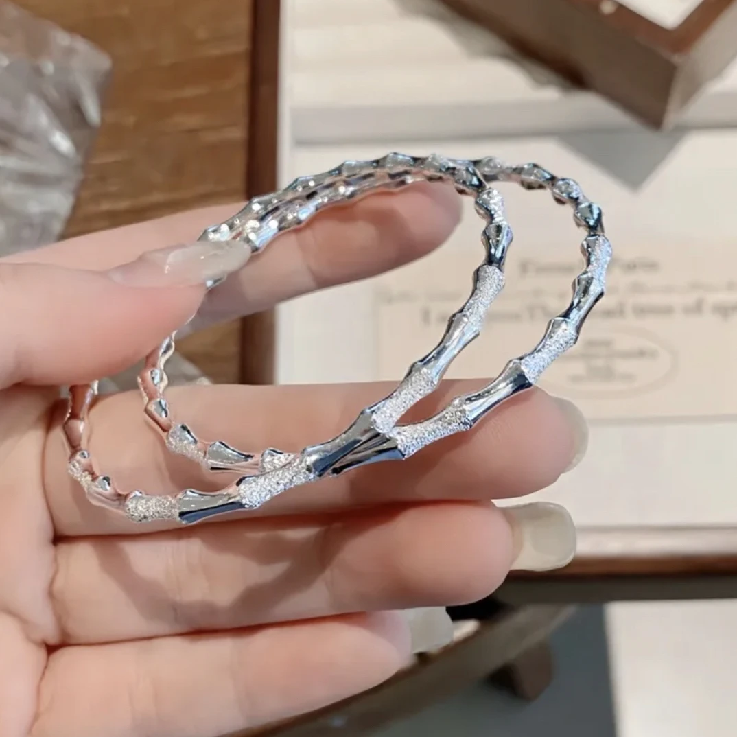 足银手镯 足银999.9竹节银手镯闭口实心时尚气质节节高升精致精美