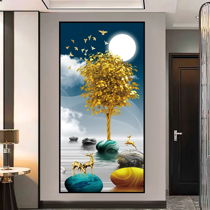 客厅走廊入户玄关装饰壁画现代简约轻奢高级感新中式自粘墙面贴画