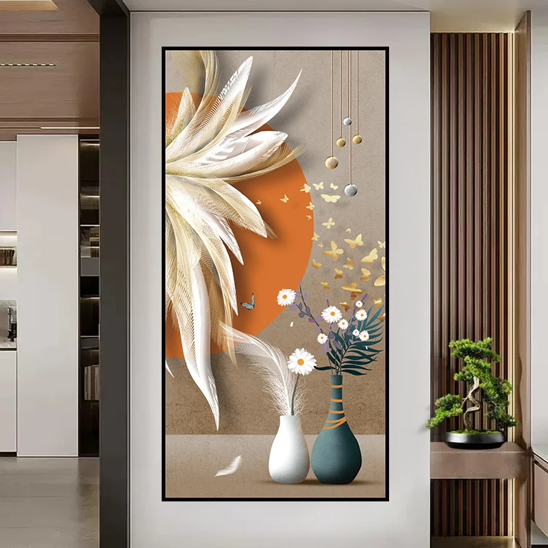 新中式走廊入门玄关装饰壁画现代简约轻奢高端艺术画自粘墙面贴画