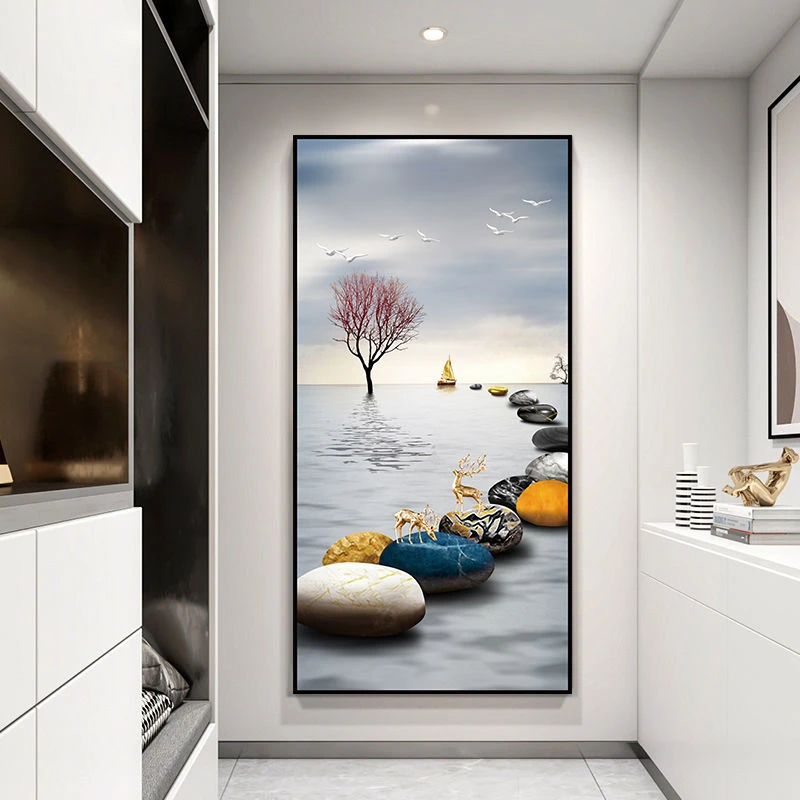 玄关墙贴自粘装饰画轻奢风极简客厅过道走廊现代简约贴画壁画贴纸