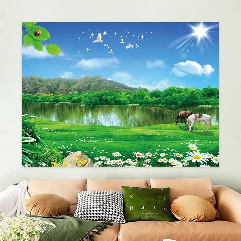 小清新绿色风景装饰画客厅餐厅书房卧室床头墙上壁纸治愈自粘贴画