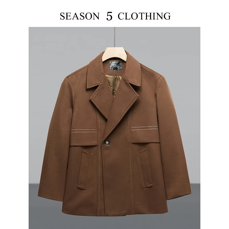 秋冬男士短款时尚复古宽松毛呢大衣夹克休闲翻领简约百搭设计感