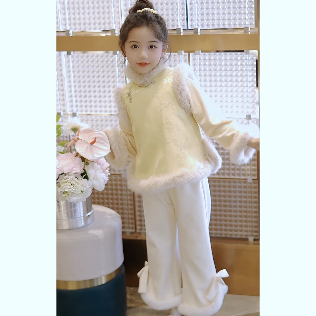 媛媛公主2023冬季女童中大童加厚加绒提花中国风马甲63411T944