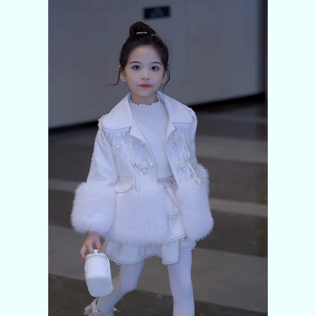 媛媛公主【珠光宝气】冬季加绒加厚女童盘扣国风毛毛外套13408T032