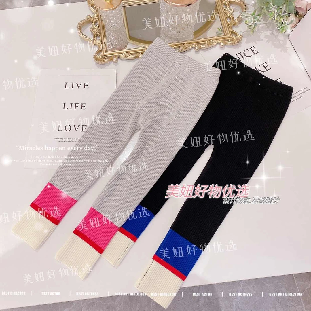 媛媛公主冬季女童中大童拼色保暖时尚毛绒裤62423S611