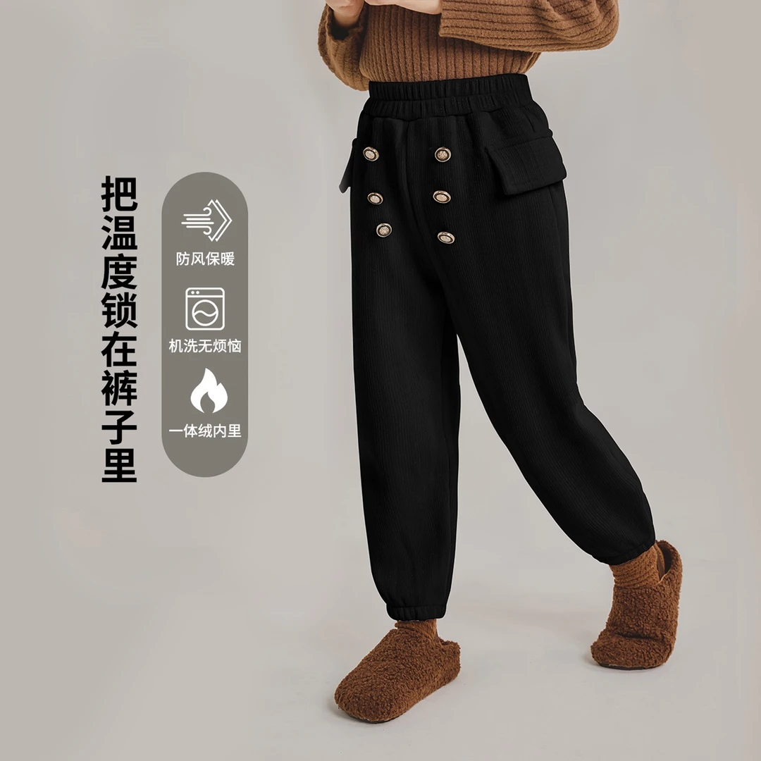 媛媛公主【星空裤】冬季女童儿童双排扣加绒运动裤12422F197