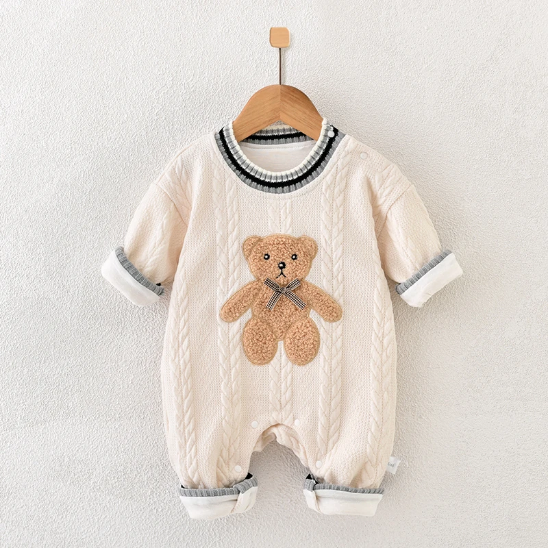 婴儿双层连体衣加厚爬服新生幼儿哈衣宝宝衣服睡衣秋装