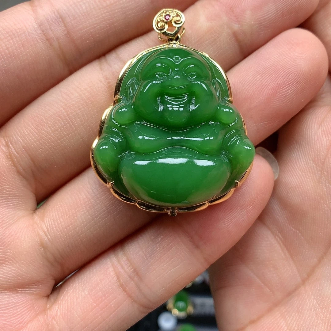和田玉（碧玉）颈饰18K金镶嵌微****?30mm