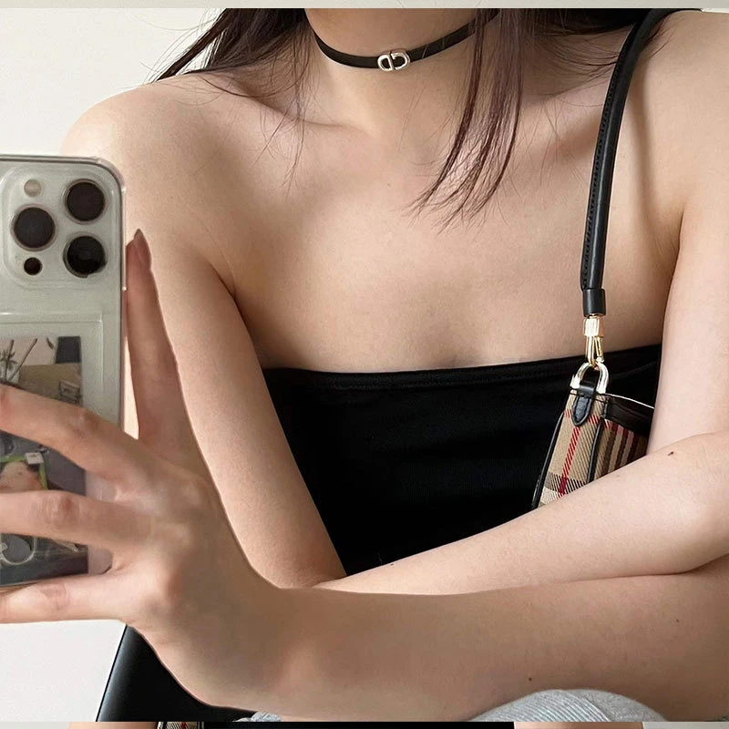 皮质项链 纯欲望字母CDchoker女小众设计锁骨链颈链项圈颈带